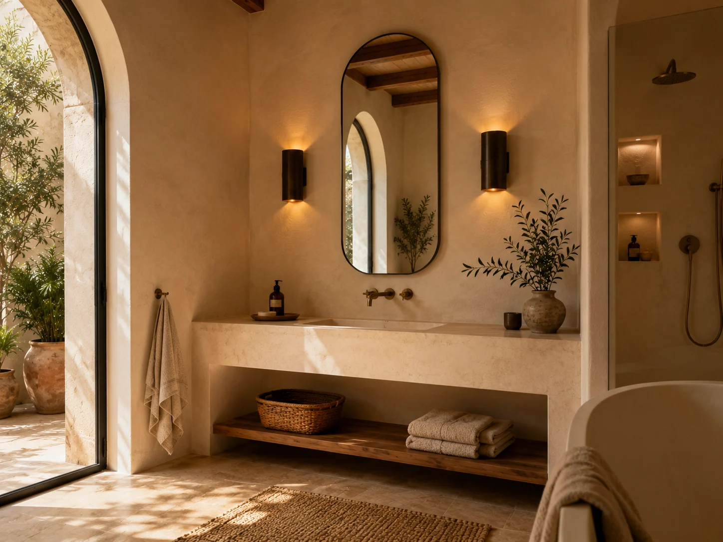 Salle de bain — Meuble de salle de bain suspendu 2 portes 90x45 cm en bois de manguier Orlean